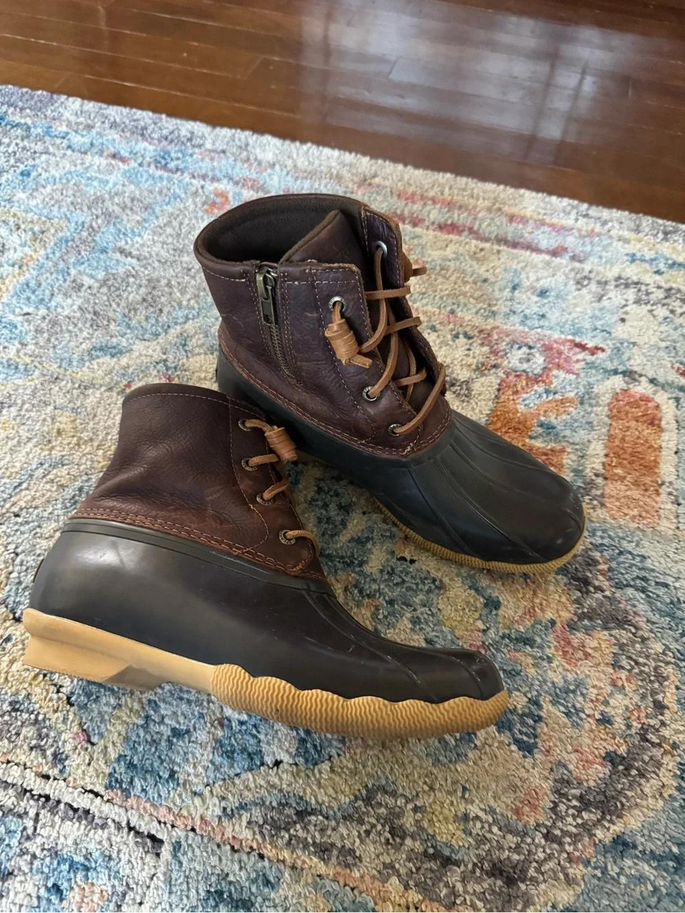 Sperry Kids Brown Leather and Black Waterproof Duck Boots